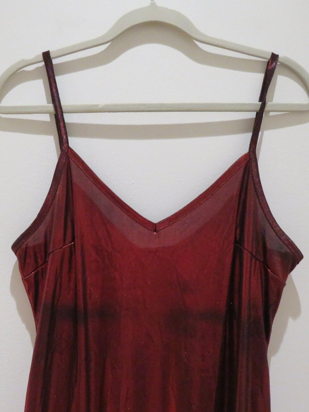 VINTAGE BONKERS USA Red Metallic Maxi Slip Dress Medium 90s Party Friends - Picture 4 of 15